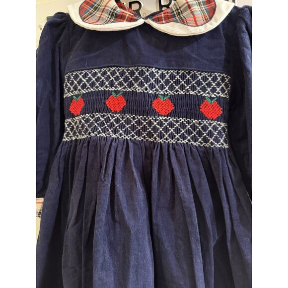 Heirlooms by Polly Flinders Blue Corduroy Smoked Apple School Dress Peter Pan 4 - Picture 6 of 8